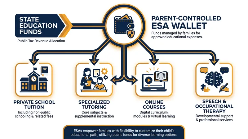 Unlike traditional vouchers, ESAs function as flexible spending accounts for a wide variety of educational services.