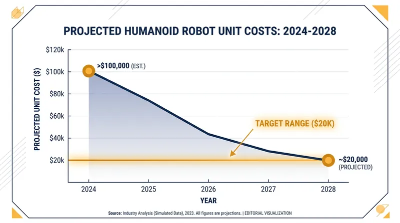 Economies of scale and component standardization are rapidly driving down the capital expenditure required for humanoid deployment.