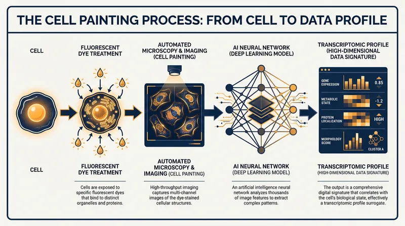 The cell painting process combined with AI inference.