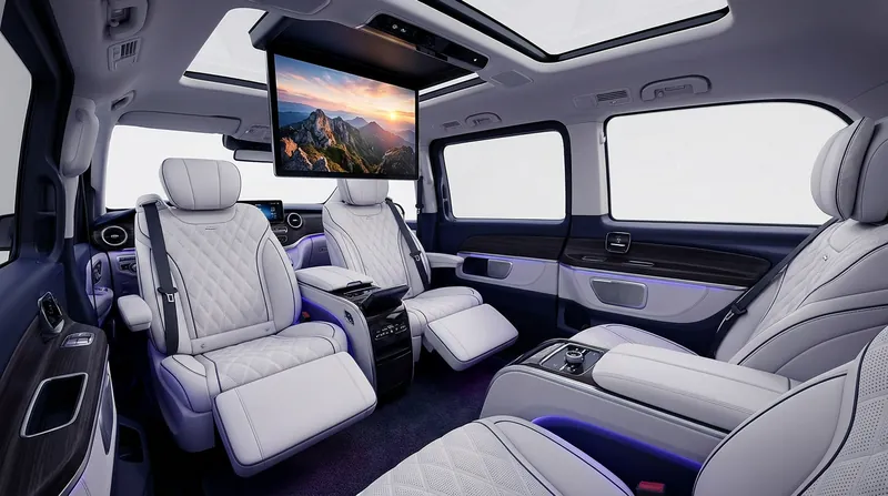 The VLE's rear cabin features Grand Comfort seats and a retractable 31.3-inch 8K display.