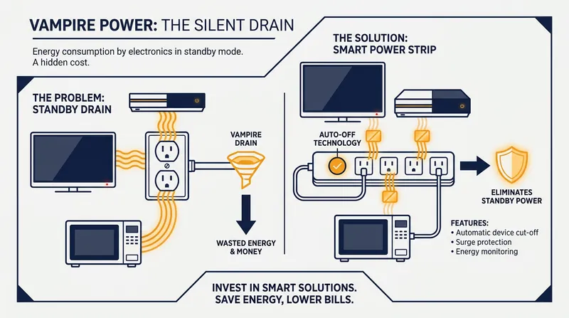 Devices in standby mode continue to draw power, known as phantom loads or vampire power.