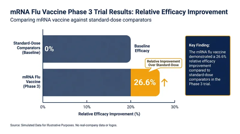 Moderna's mRNA-1010 candidate demonstrated a 26.6% relative efficacy improvement over standard-dose flu shots.