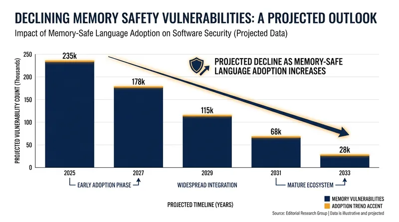 Cybersecurity agencies expect a steep drop in critical vulnerabilities as the industry phases out unsafe legacy code.