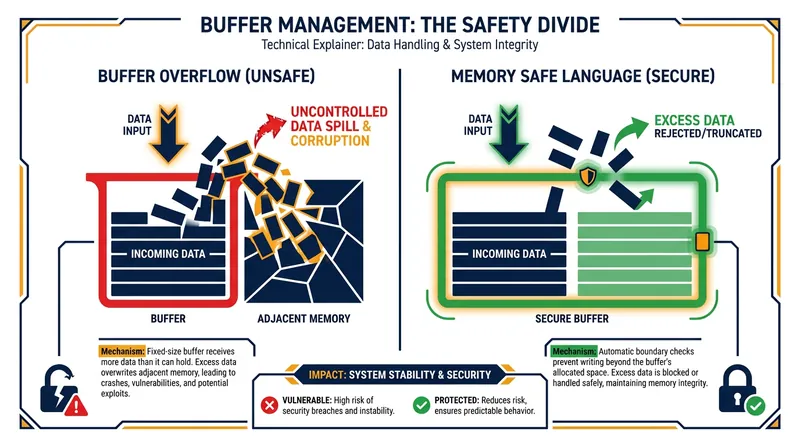 Unlike legacy languages, memory-safe architectures prevent data from spilling into unauthorized areas of memory.
