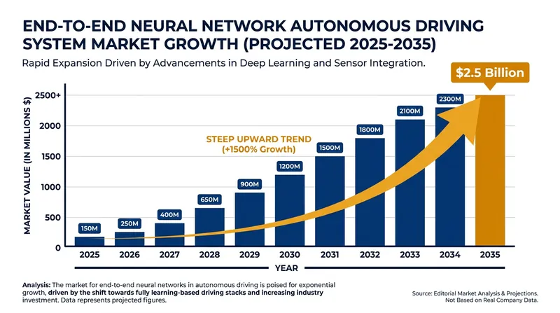 The market for end-to-end autonomous driving software is projected to grow at nearly 15% annually over the next decade.