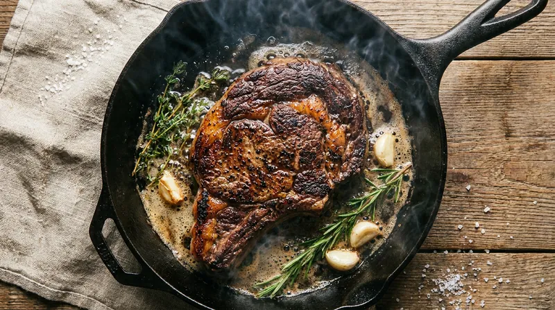 Cast iron's massive heat retention makes it the undisputed champion for deep searing.