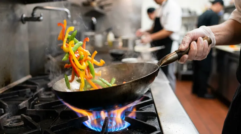 The lighter weight and sloped sides of carbon steel make it ideal for tossing and sautéing.