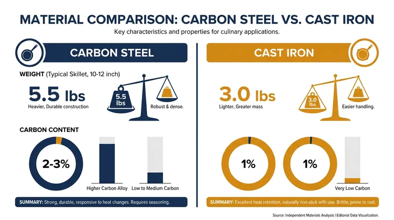A comparison of weight and carbon content between standard 10-inch skillets.