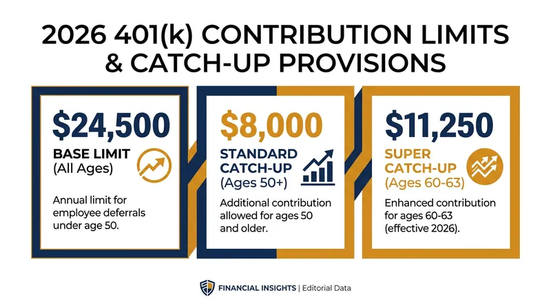 The IRS has increased 401(k) contribution limits across the board for 2026, including a new 'super catch-up' tier.