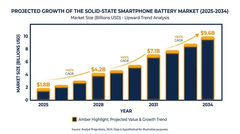 The market for solid-state smartphone batteries is projected to expand rapidly over the next decade.