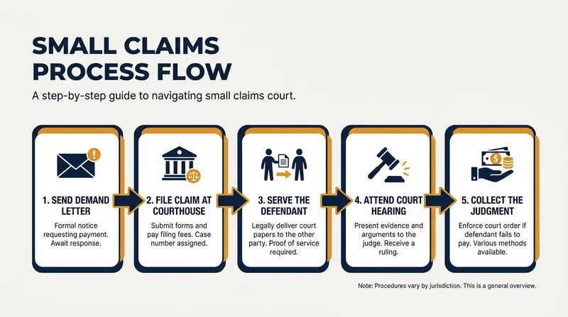 The anatomy of a small claims lawsuit, from the initial demand letter to post-judgment collection.