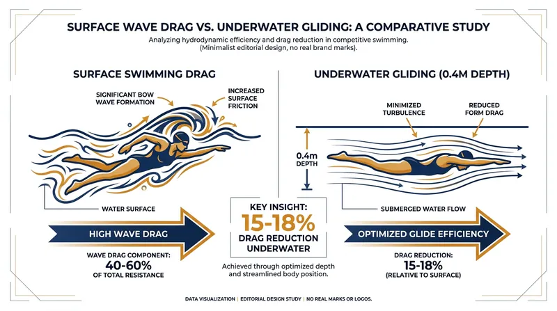 Gliding just 0.4 meters below the surface significantly reduces the wave drag that slows swimmers down.