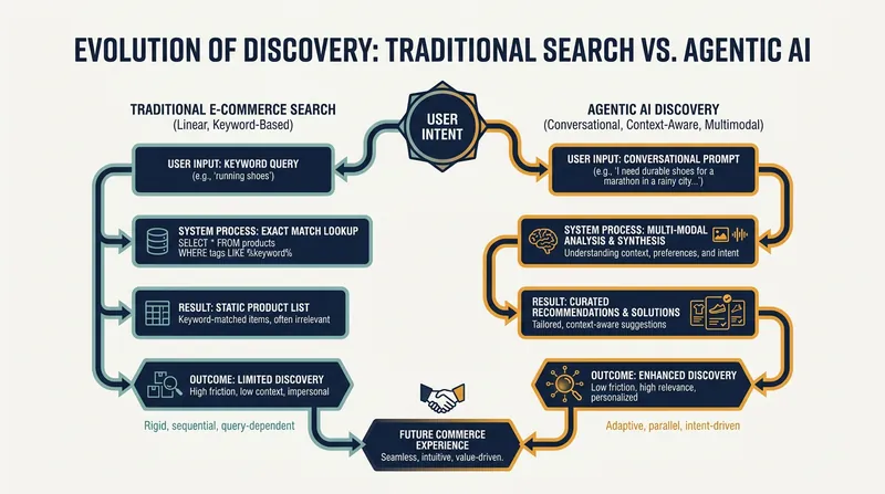 Agentic AI bypasses traditional category filters, allowing users to search using complex, multi-variable prompts.