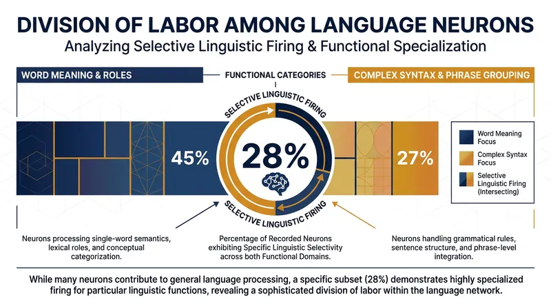 Nearly a third of recorded neurons showed selective firing tied to specific linguistic features.