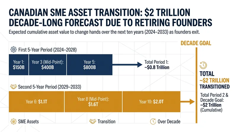 The 'silver tsunami' represents a massive transfer of corporate assets over the next decade.