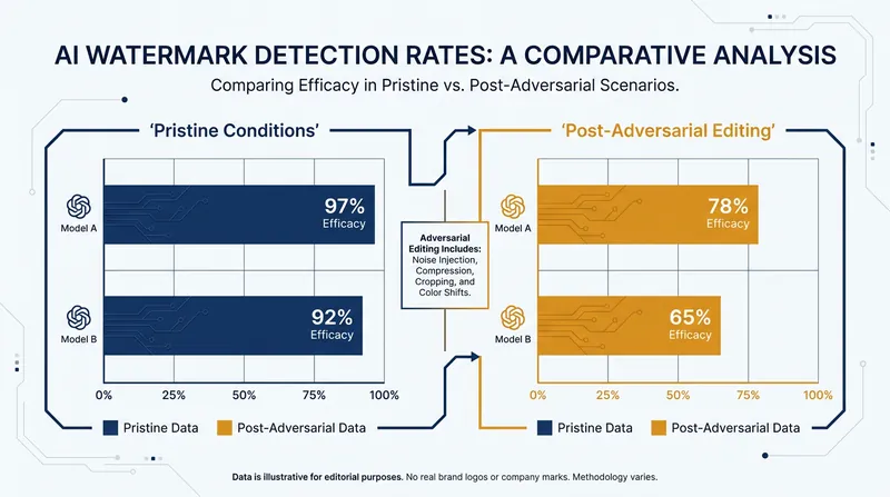 While highly effective on unmodified files, detection rates drop significantly when bad actors apply adversarial compression and noise.