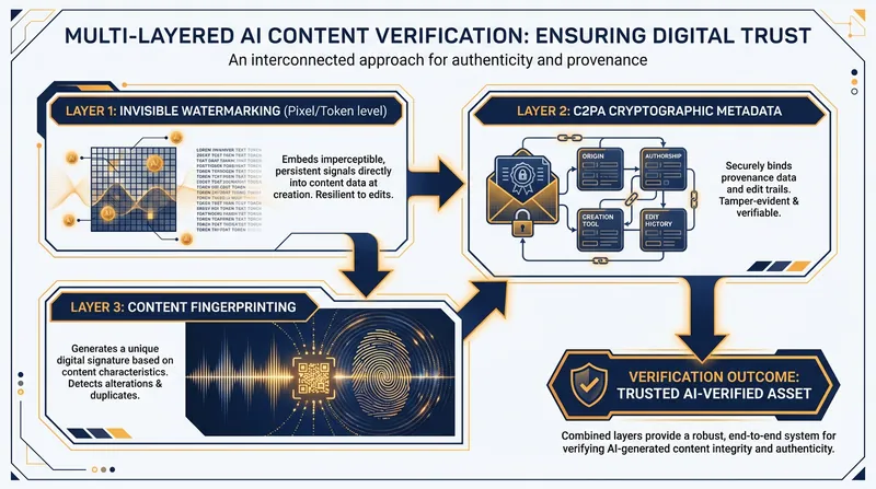Regulators now mandate a defense-in-depth strategy, combining fragile metadata with robust invisible watermarks.