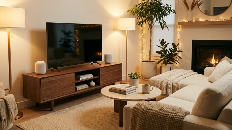 Two Google Home Speakers can be paired with a Google TV Streamer for spatial surround sound.