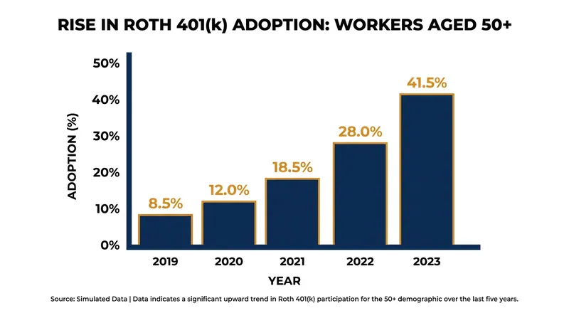 Roth 401(k) participation has steadily climbed among older demographics as plans make the option more widely available.