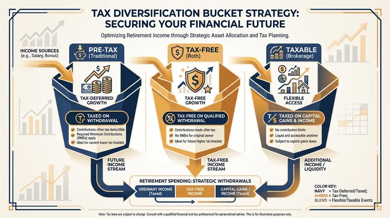 Financial planners recommend entering retirement with assets spread across different tax treatments to maximize withdrawal flexibility.