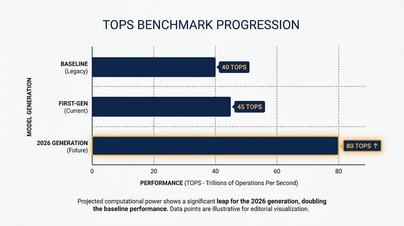 The rapid acceleration of NPU performance measured in TOPS.
