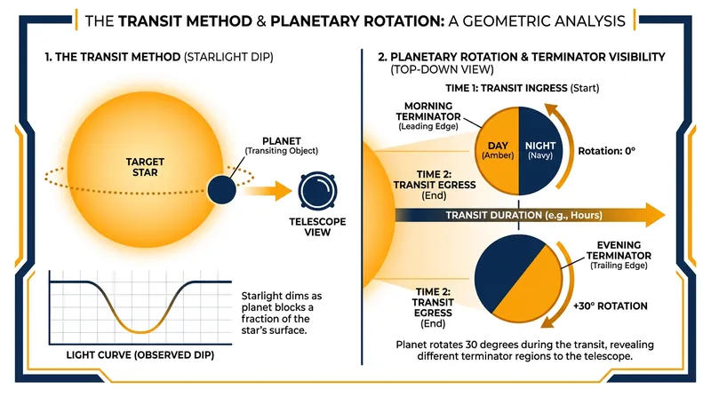 As WASP-121 b transits its host star, it rotates by roughly 30 degrees, allowing JWST to measure the morning and evening edges separately.