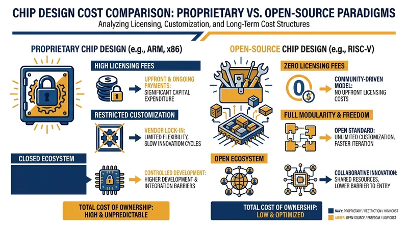 By eliminating proprietary licensing fees, open-source architectures significantly lower the barrier to entry for custom hardware design.