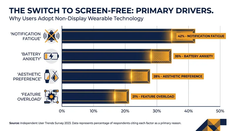Notification overload and the desire for longer battery life are driving the shift toward passive trackers.