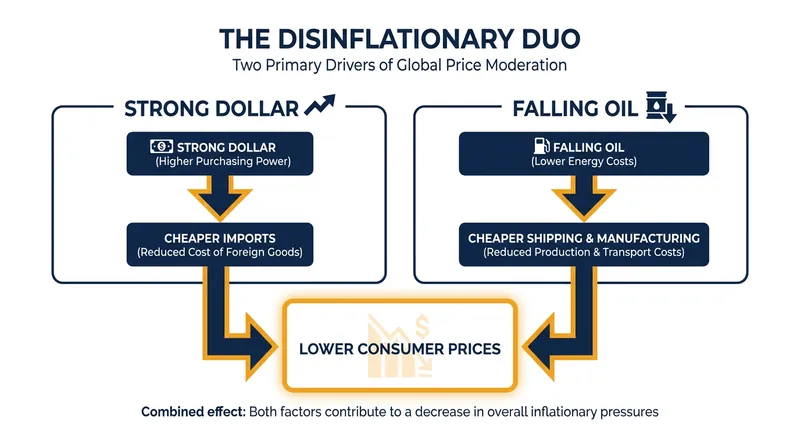 How currency strength and energy markets combine to lower the cost of everyday goods.