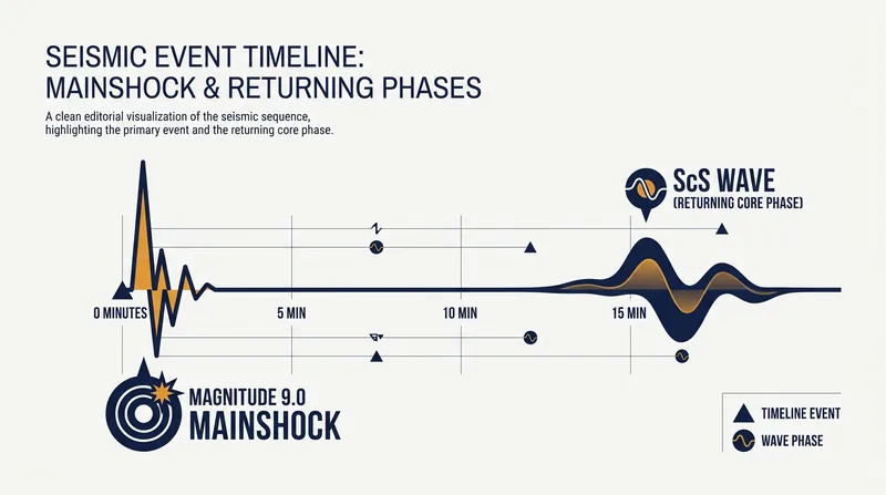 The core-reflected wave arrived roughly 15 minutes after the initial magnitude 9.0 mainshock.