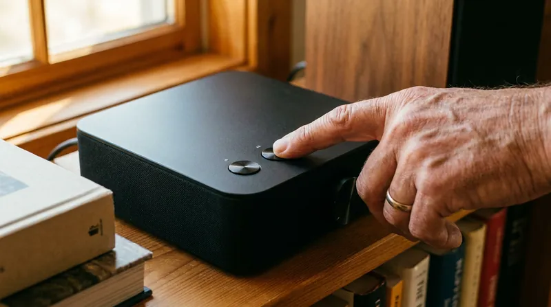 The device's physical buttons offer a screen-free alternative to smartphone-controlled streaming.