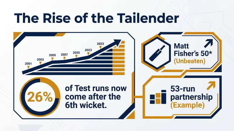 Lower-order batters now contribute over a quarter of a team's total runs in modern Test cricket.