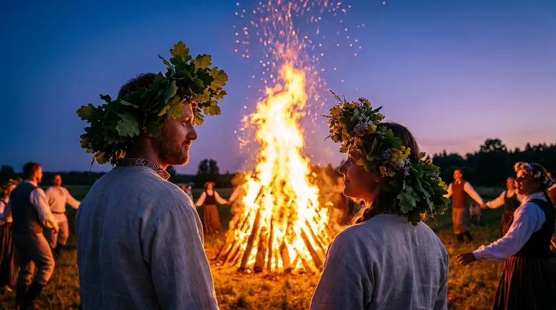 Latvian Jāņi bonfires are kept burning from sunset to sunrise to transmit the sun's power to the coming year.