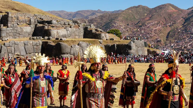 Over 800 actors participate in the modern reenactment of Inti Raymi at the Sacsayhuamán fortress in Cusco.