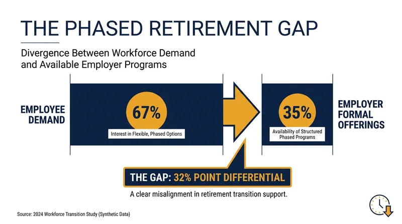 A significant gap exists between the number of workers who want a phased retirement and the employers who formally offer it.
