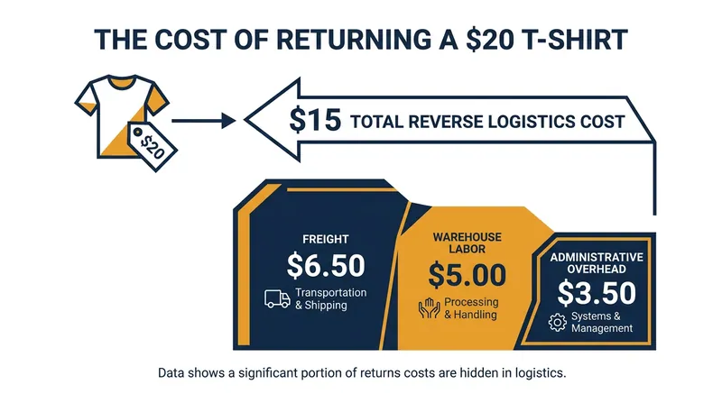 The hidden costs of reverse logistics often exceed the wholesale value of the returned item.