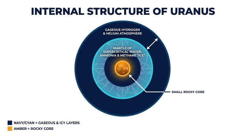 The internal structure of an ice giant, featuring a massive supercritical fluid mantle.