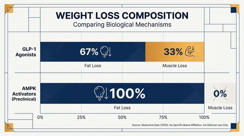 Unlike GLP-1 weight-loss drugs, preclinical data suggests AMPK activators preserve lean muscle mass.