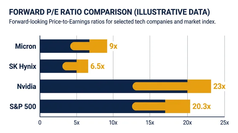 Despite record earnings, major memory manufacturers trade at a steep discount compared to the broader market and other AI hardware peers.