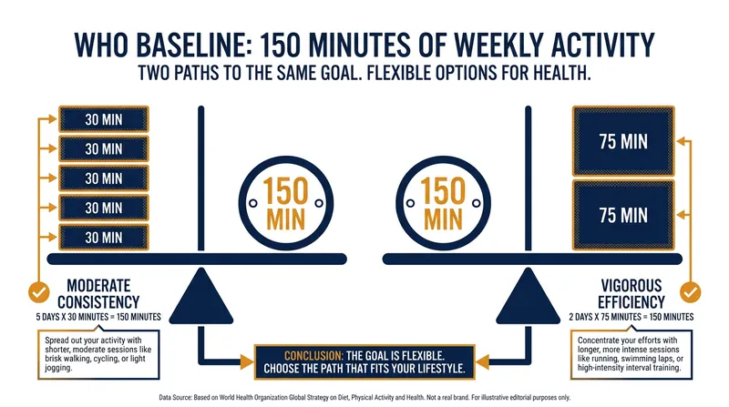 The 150-minute rule: Whether sliced into five 30-minute sessions or two 75-minute sessions, the heart muscle adapts similarly.