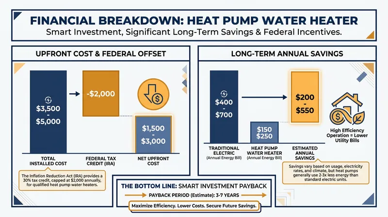 Federal tax credits and annual utility savings quickly offset the higher initial purchase price.