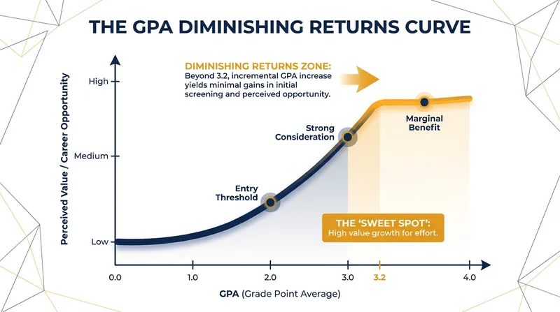 Once a student crosses the 3.0 threshold, the marginal hiring benefit of a higher GPA drops significantly.