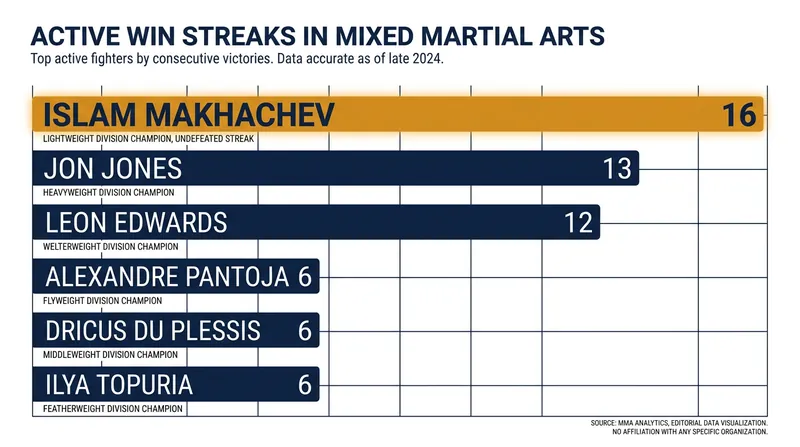 Makhachev's 16-fight win streak ties the all-time UFC record.