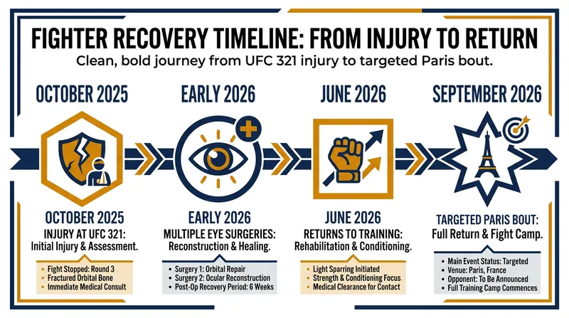 The timeline of the champion's recovery and targeted return to the Octagon.