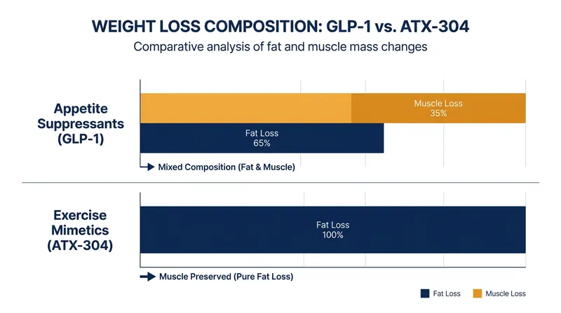 Preclinical models suggest ATX-304 preserves lean muscle mass while burning fat.