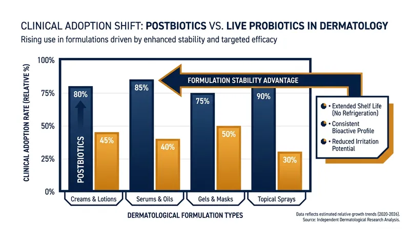 Postbiotics have rapidly overtaken live probiotics in clinical formulations due to their superior shelf stability.