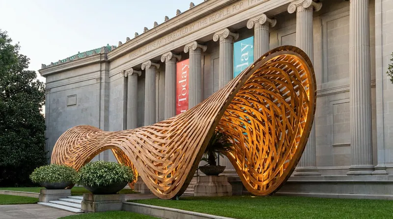 Recent innovations in Dowel-Laminated Timber (DLT) are allowing architects to create curved, bending-active shells without glue or nails.