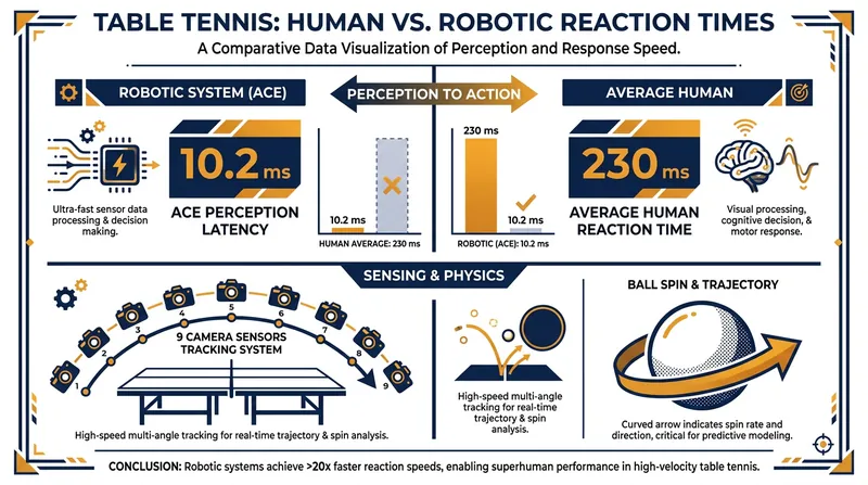 Ace uses a nine-camera array to track the ball's logo, achieving a perception latency of just 10.2 milliseconds.