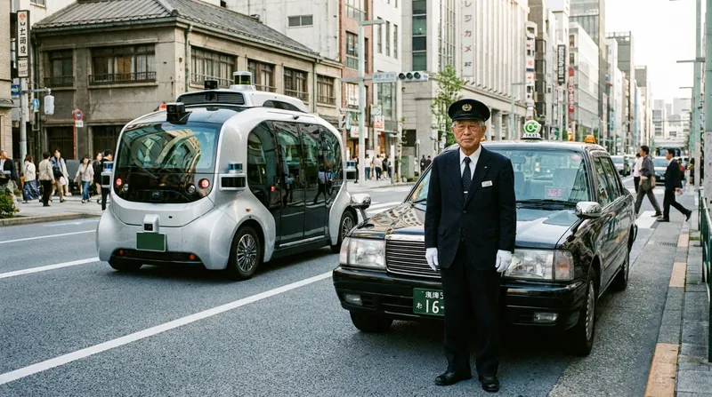 Traditional white-gloved taxi service is a hallmark of Japanese hospitality, setting a high bar for driverless alternatives.