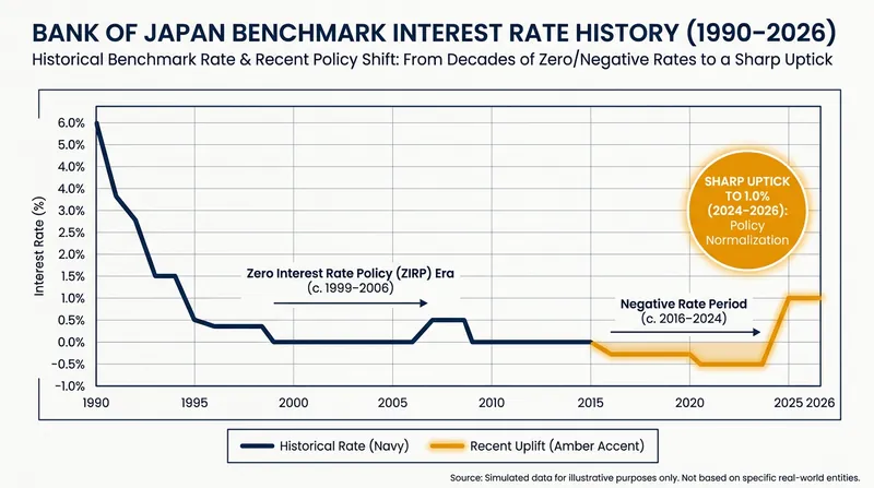 Japan's policy rate has hovered near or below zero for decades before the recent hike to 1.0%.